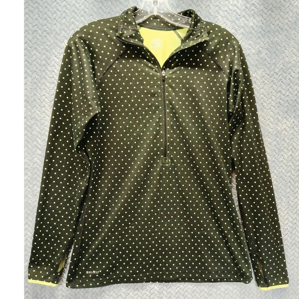 Nike Pro Hyperwarm Dri-FIT Half Zip Pullover Polka Dot Green Yellow Large